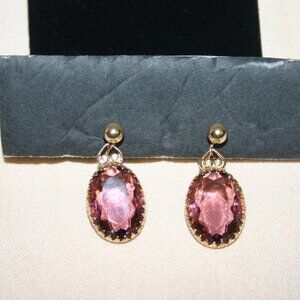 Amethyst Glass Oval Faceted Screw-back Earrings B-177